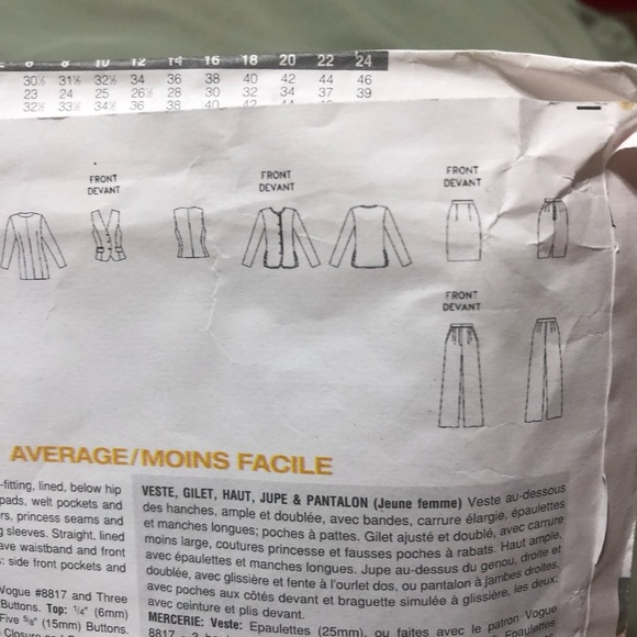 Vogue 1437 Tamotsu Career Wardrobe Pattern - jacket- skirt- pants and top- - Picture 7 of 9